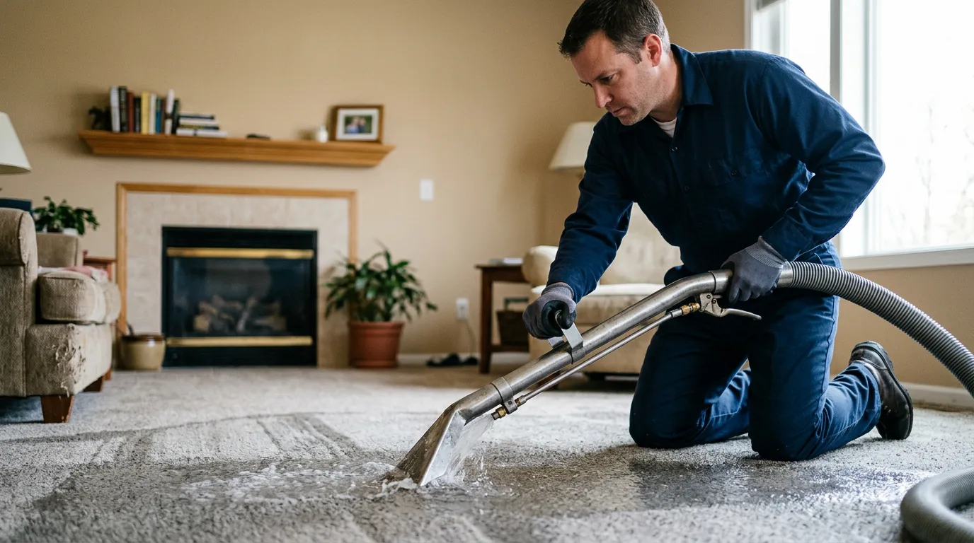 Water damage restoration technician working near Dows, IA